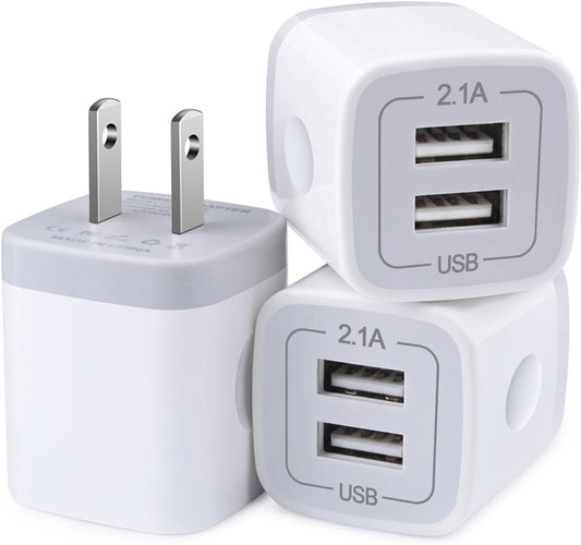 Charger Block, USB Wall Charger, Double USB Fast Charging Cube Block Charger Box, 2.1A Phone CHARGER Power Adapter 3Pack for Iphone 16 15 14 13 12 11 Pro Max XS XR X 8 7 6 Samsung Galaxy S25 Ultra A16