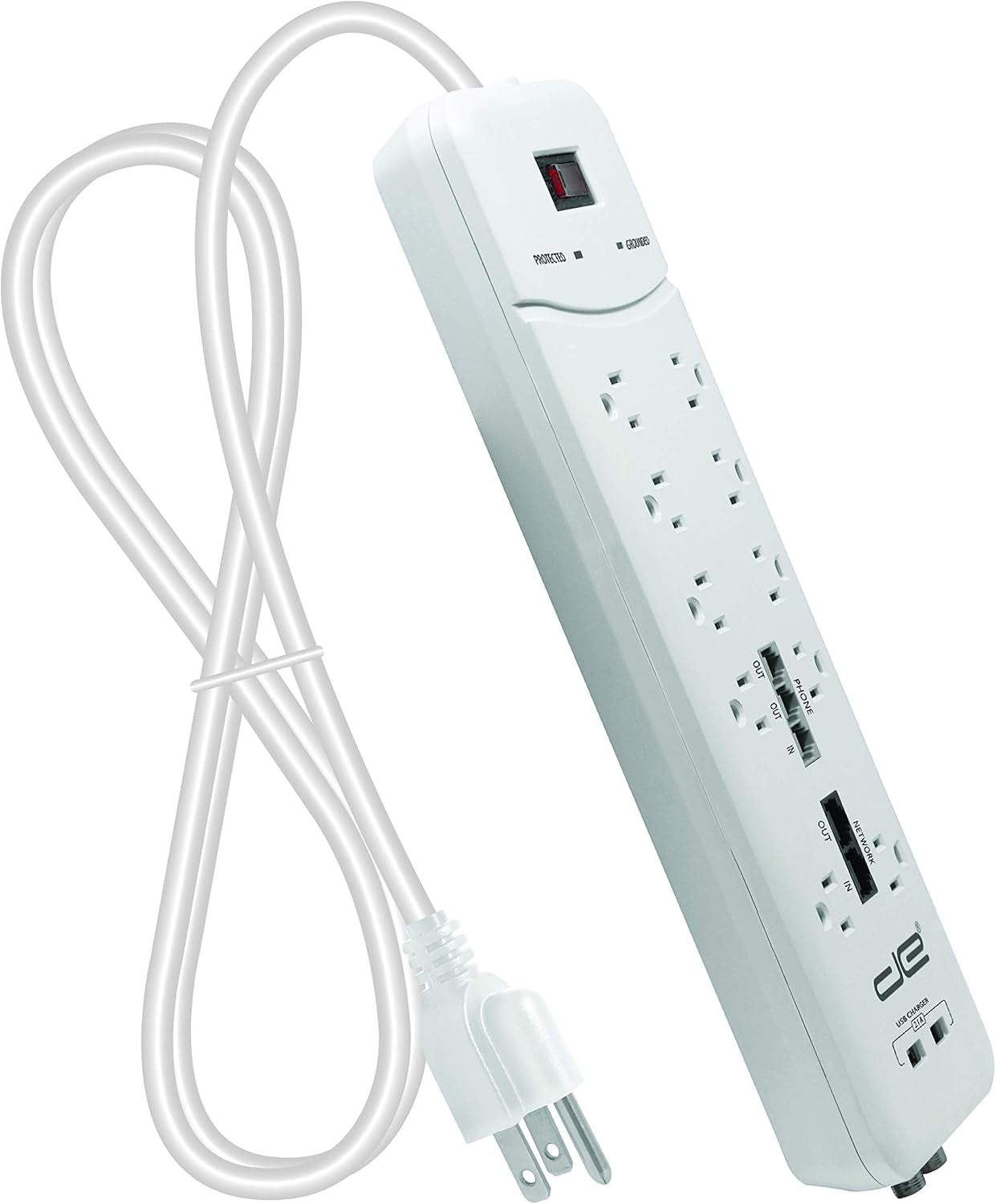 10-Outlet Straight Plug 4050 Joules Heavy Duty Surge Protector (8 FT, WHT)