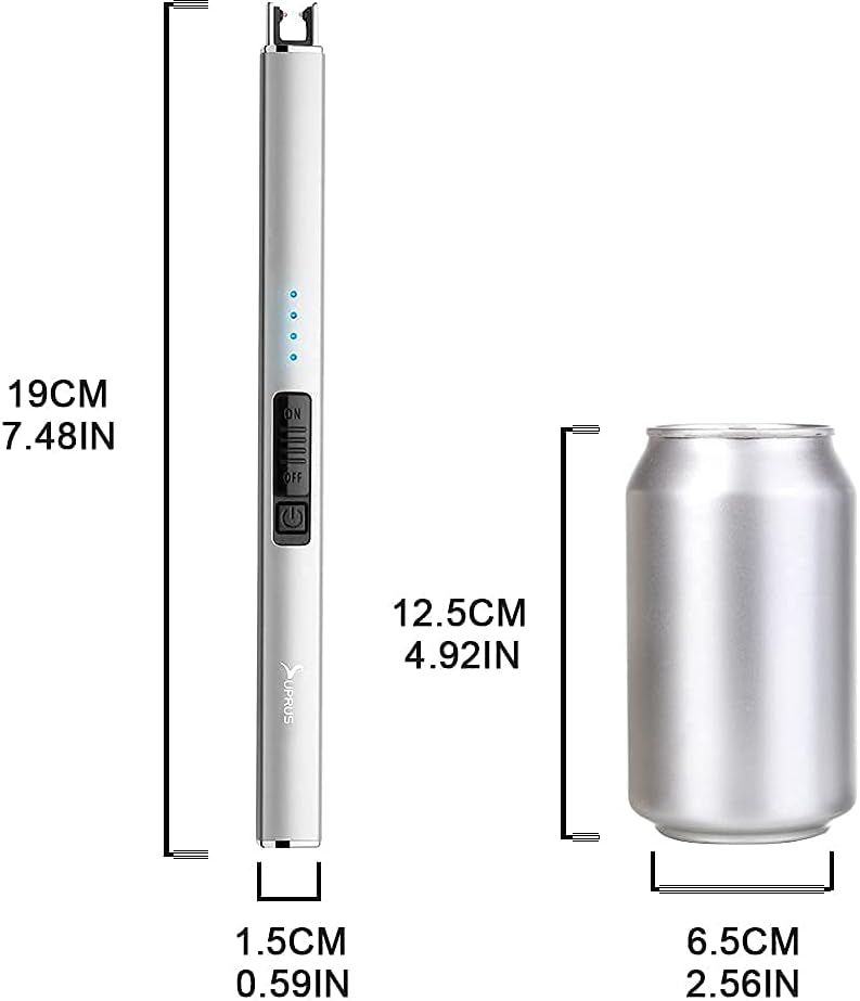 Electric Lighter Arc Windproof Flameless USB Rechargeable Lighter with Safety Lock for Candle BBQ Camping (Silver)
