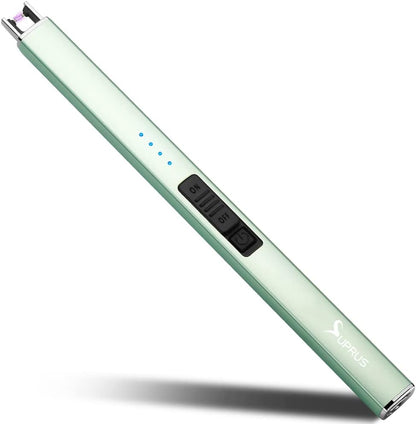 Electric Lighter Arc Windproof Flameless USB Rechargeable Lighter with Safety Lock for Candle BBQ Camping (Silver)