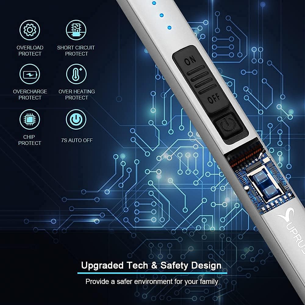Electric Lighter Arc Windproof Flameless USB Rechargeable Lighter with Safety Lock for Candle BBQ Camping (Silver)