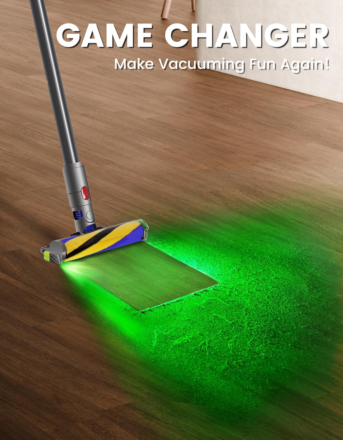 Green Vacuum Light Show All Dust, Vacuum Cleaner Light Attachment Display All Dust & Detect Cat Dog Hair, Upgrade Universal Accessories (USB-C Rechargeable) - Gray & Green