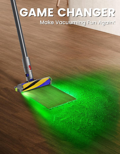 Green Vacuum Light Show All Dust, Vacuum Cleaner Light Attachment Display All Dust & Detect Cat Dog Hair, Upgrade Universal Accessories (USB-C Rechargeable) - Gray & Green