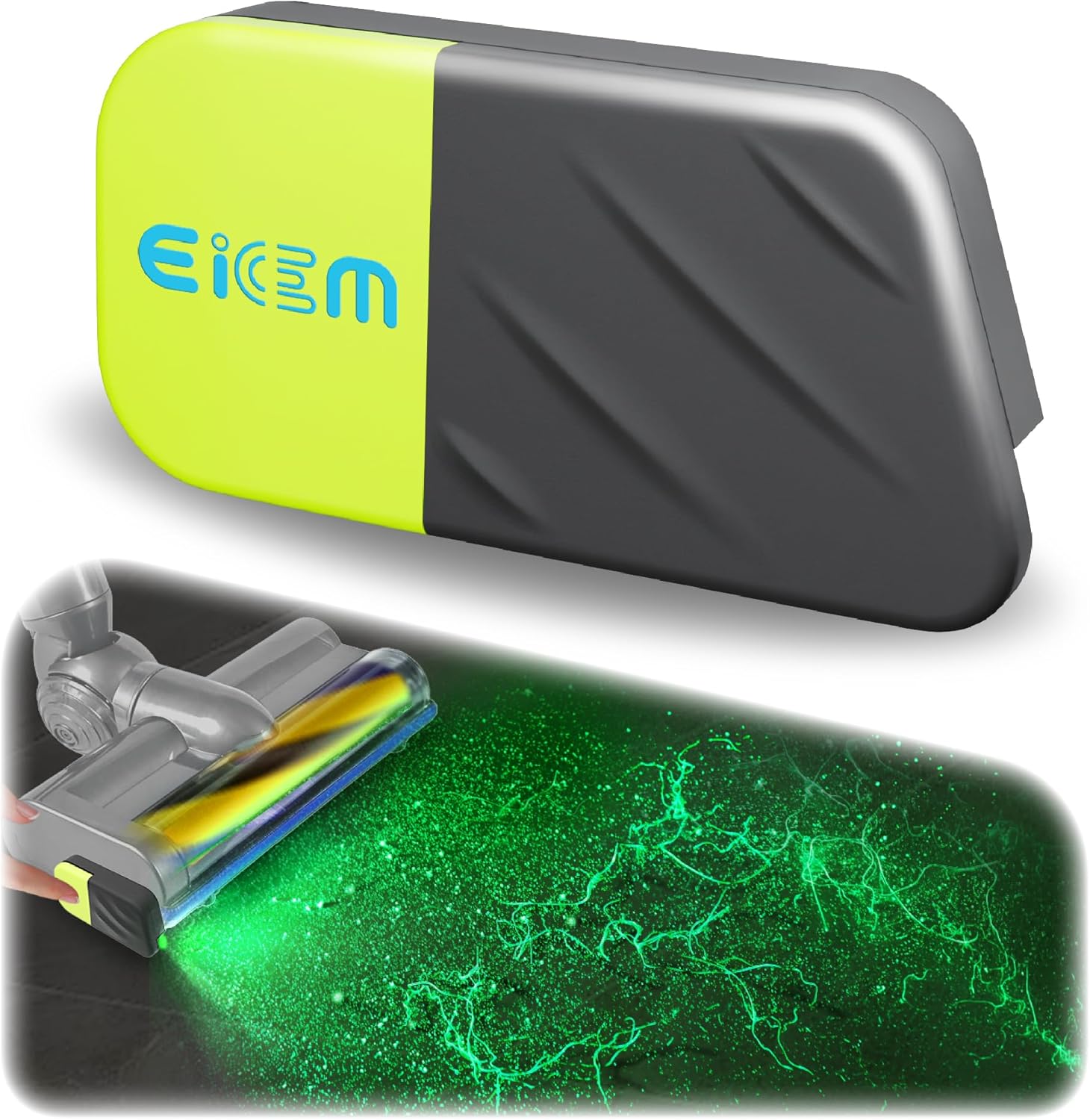 Green Vacuum Light Show All Dust, Vacuum Cleaner Light Attachment Display All Dust & Detect Cat Dog Hair, Upgrade Universal Accessories (USB-C Rechargeable) - Gray & Green