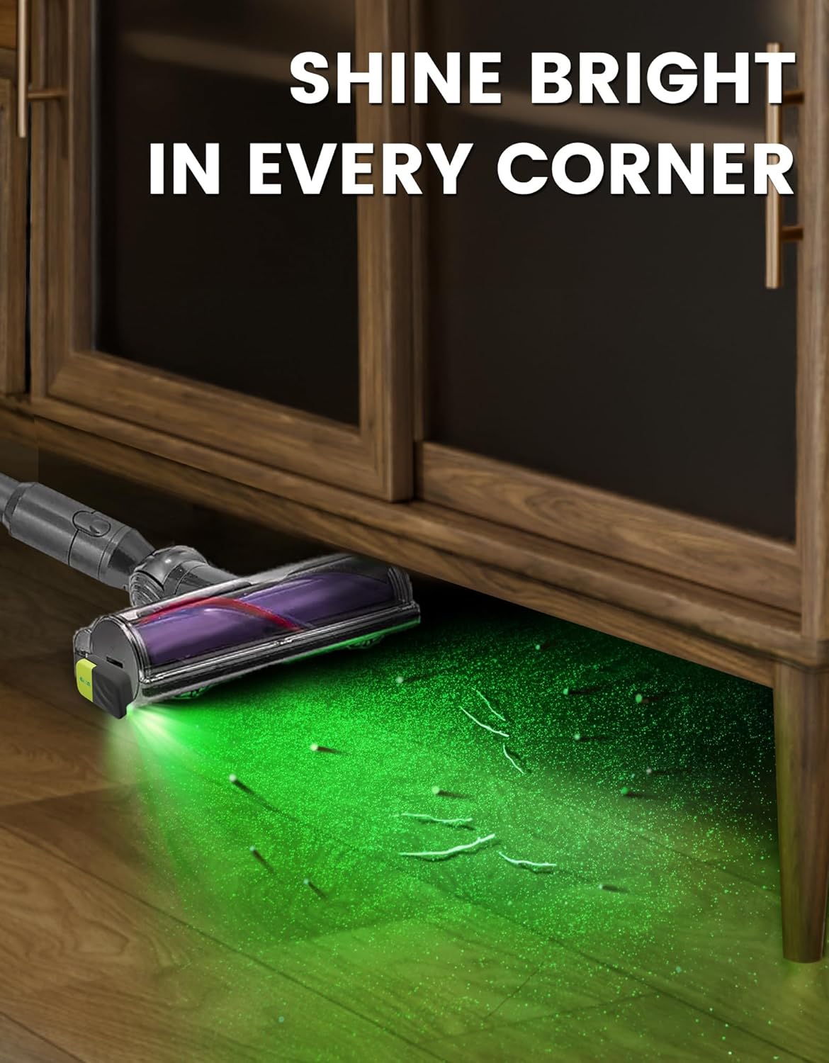 Green Vacuum Light Show All Dust, Vacuum Cleaner Light Attachment Display All Dust & Detect Cat Dog Hair, Upgrade Universal Accessories (USB-C Rechargeable) - Gray & Green
