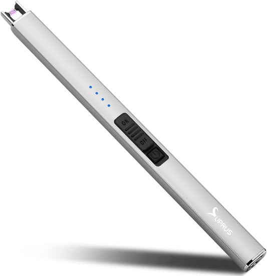 Electric Lighter Arc Windproof Flameless USB Rechargeable Lighter with Safety Lock for Candle BBQ Camping (Silver)
