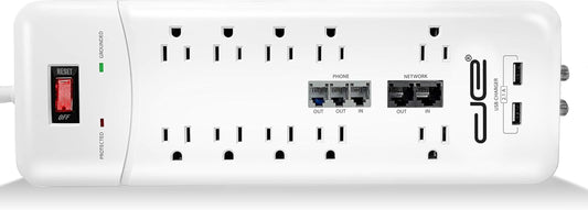 10-Outlet Straight Plug 4050 Joules Heavy Duty Surge Protector (8 FT, WHT)